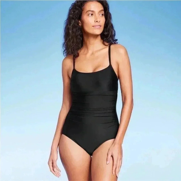 NWT Women's Full Coverage Shirred Front One
Piece Swimsuit - Kona Sol Black M - Picture 1 of 5